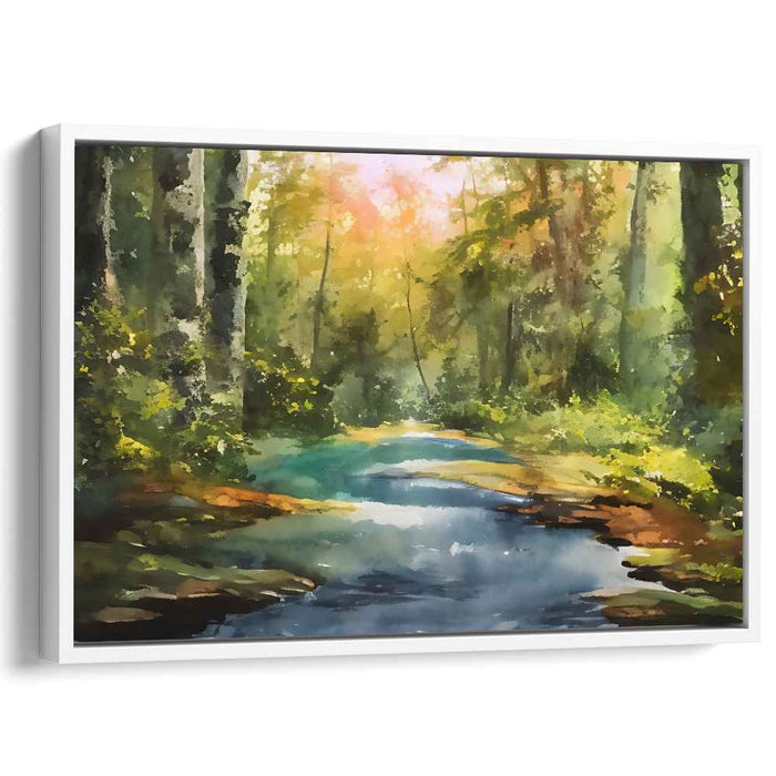 Hushed Aqueous View: Tranquil Watercolor Landscape Canvas Art
