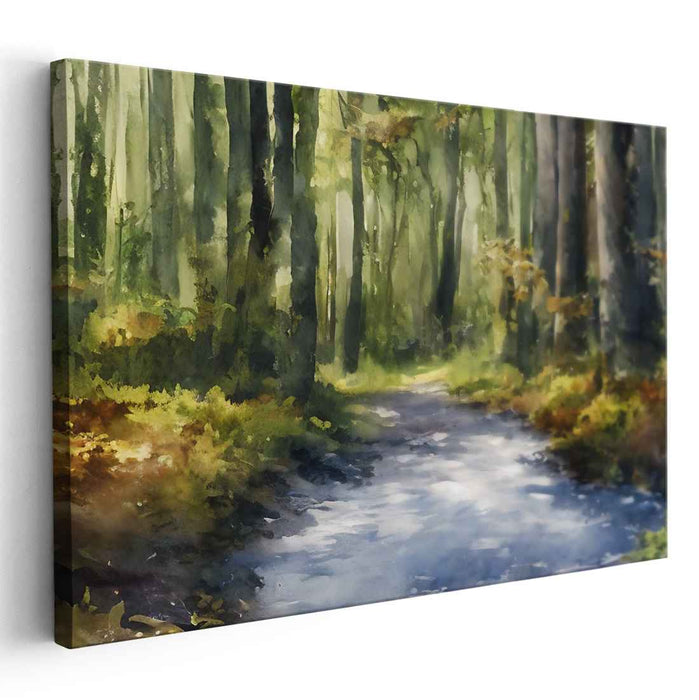 Whispering Forest Haven: Serene Woodland Landscape Canvas Art Print