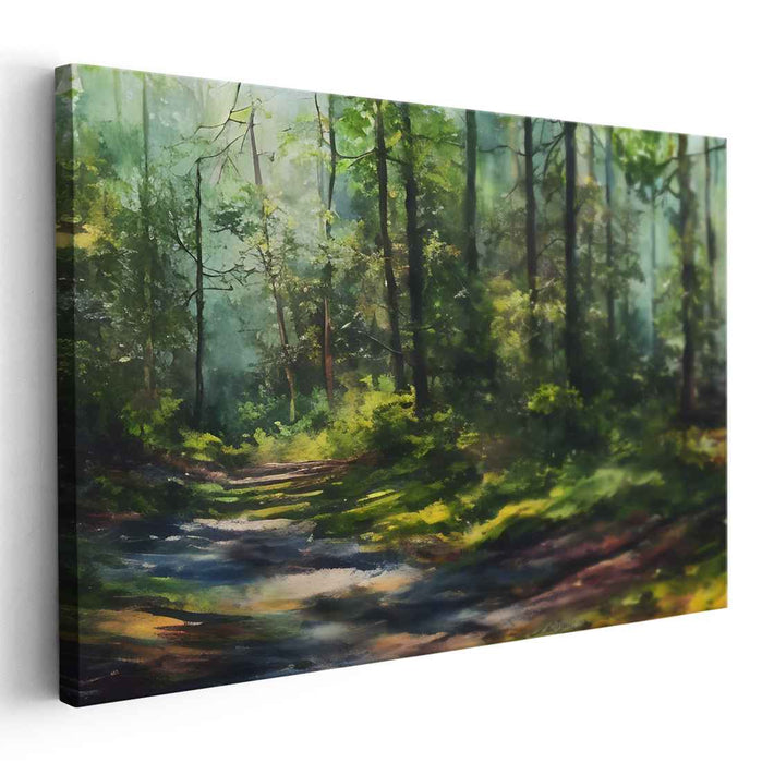 Silent Woods Tale: Realistic Forest Scene Canvas Art Print