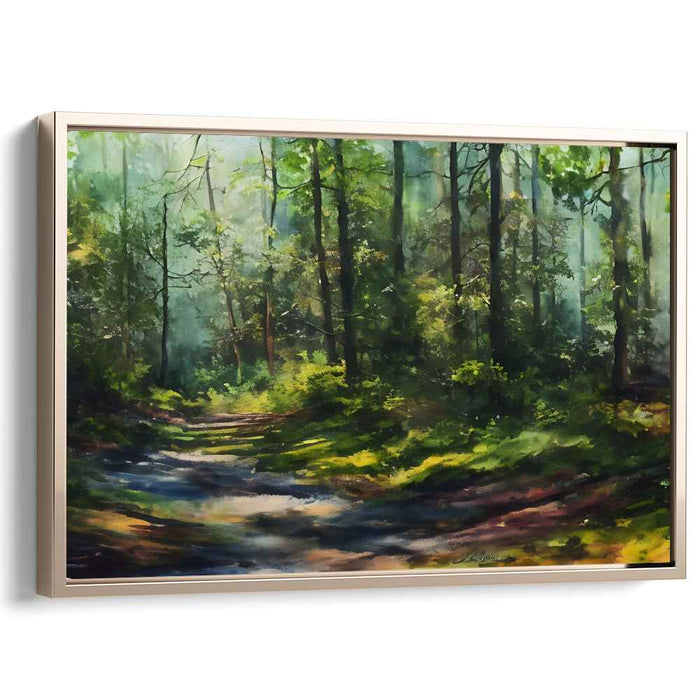 Silent Woods Tale: Realistic Forest Scene Canvas Art Print