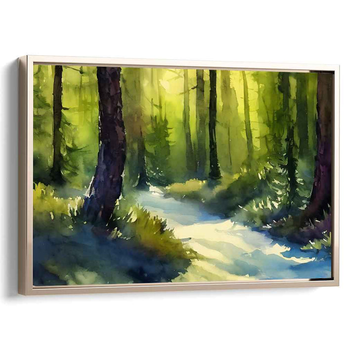 Mossy Glen Reflections: Tranquil Forest Watercolor Landscape