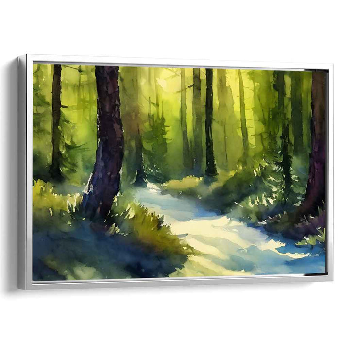 Mossy Glen Reflections: Tranquil Forest Watercolor Landscape