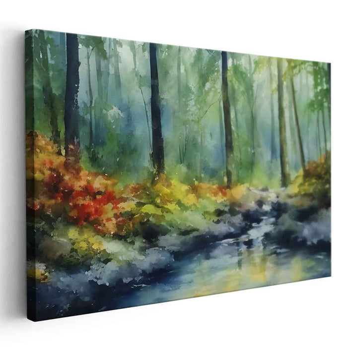 Woodland Whisper: Impressionist-Inspired Tranquil Woodland Canvas Art