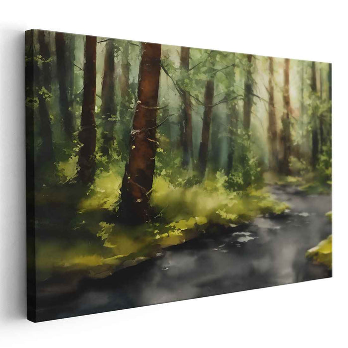 Whispering Brook Serenity: A Tranquil Forest Stream Canvas Art