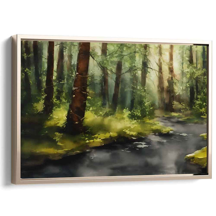 Whispering Brook Serenity: A Tranquil Forest Stream Canvas Art
