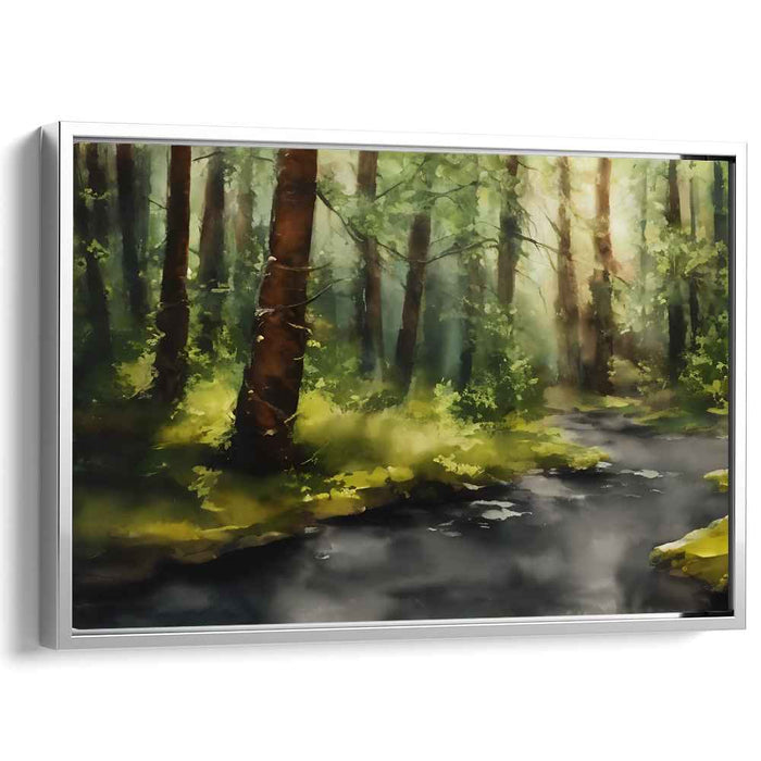 Whispering Brook Serenity: A Tranquil Forest Stream Canvas Art