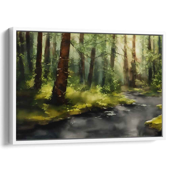 Whispering Brook Serenity: A Tranquil Forest Stream Canvas Art