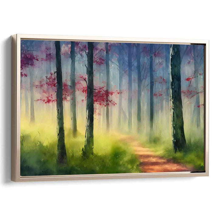 Mystic Woods Journey: Dreamy Forest Path Watercolor Canvas Art Print
