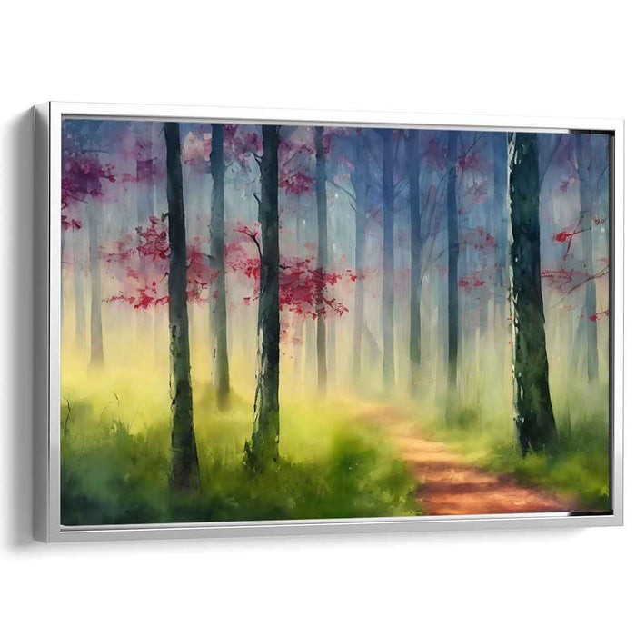 Mystic Woods Journey: Dreamy Forest Path Watercolor Canvas Art Print