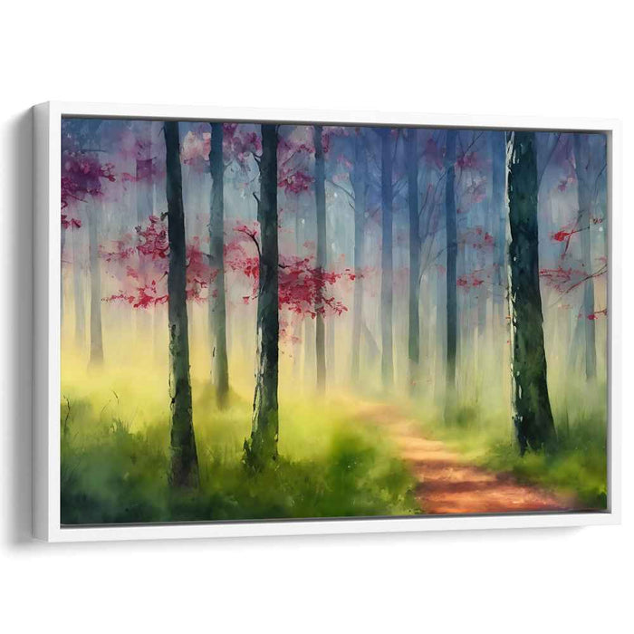 Mystic Woods Journey: Dreamy Forest Path Watercolor Canvas Art Print