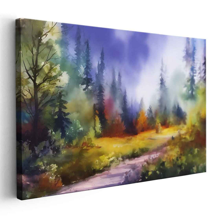 Serenity Path: Watercolor Forest Landscape Canvas Art Print