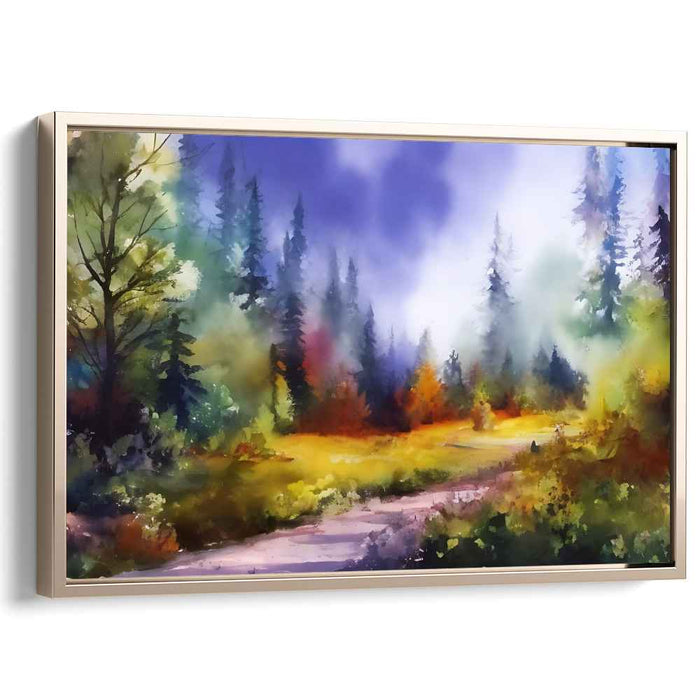 Serenity Path: Watercolor Forest Landscape Canvas Art Print