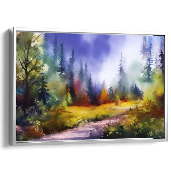Serenity Path: Watercolor Forest Landscape Canvas Art Print