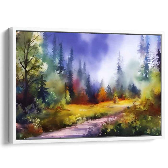 Serenity Path: Watercolor Forest Landscape Canvas Art Print