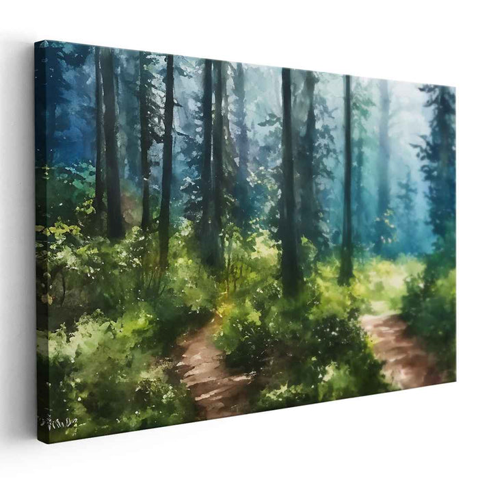 Sylvan Sunbeam Journey: Sunlit Woodland Path Canvas Art Print