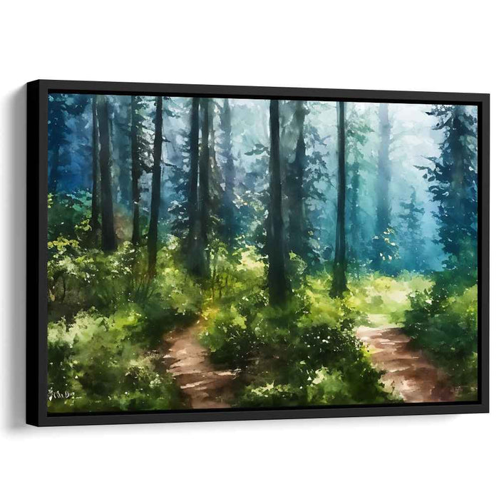 Sylvan Sunbeam Journey: Sunlit Woodland Path Canvas Art Print