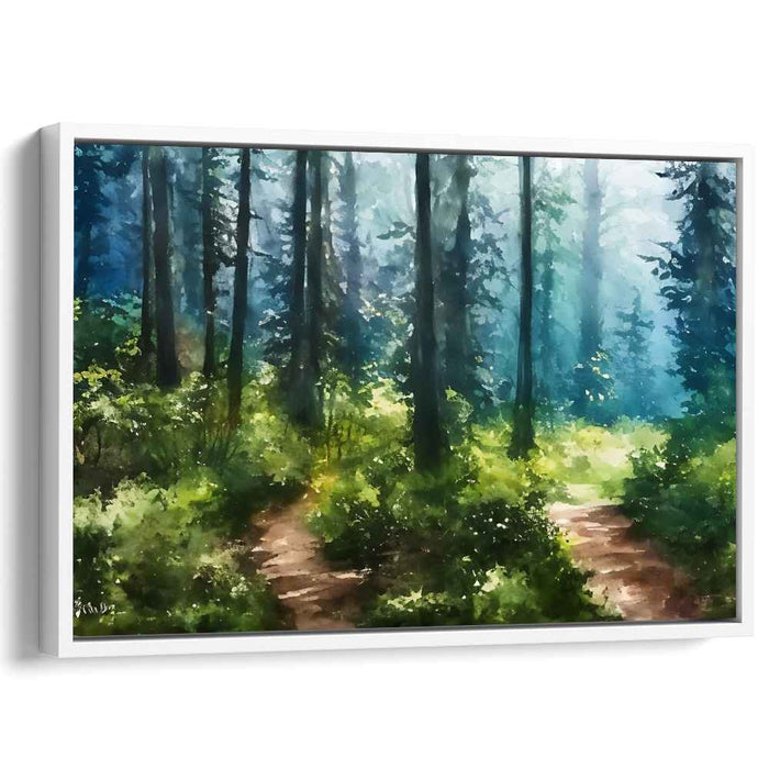 Sylvan Sunbeam Journey: Sunlit Woodland Path Canvas Art Print