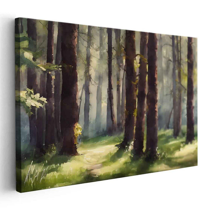 Glimmering Forest Trail: Luminous Woodland Path Canvas Art