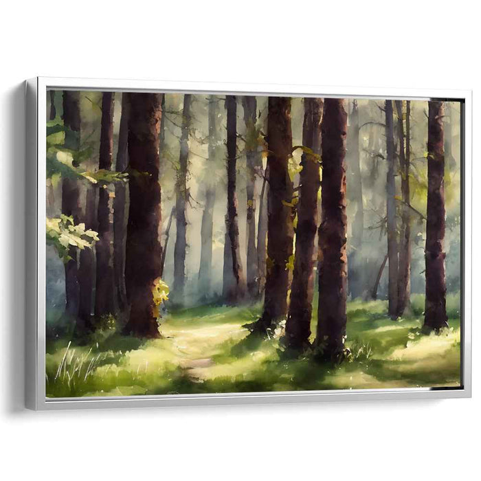Glimmering Forest Trail: Luminous Woodland Path Canvas Art