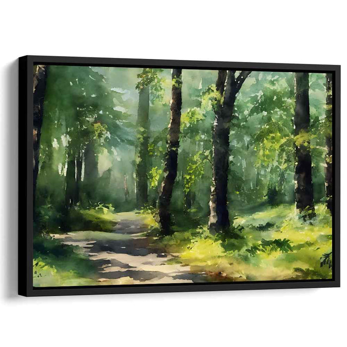 Rain-soaked Woodland Trail: Watercolor Forest Path Canvas Art Print