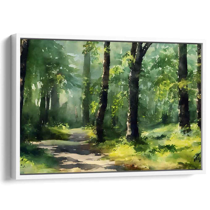 Rain-soaked Woodland Trail: Watercolor Forest Path Canvas Art Print