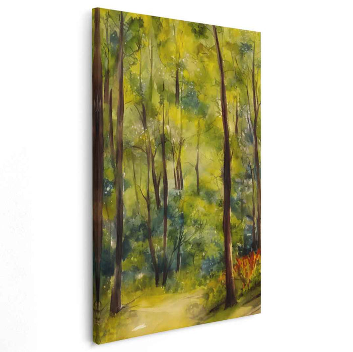 Enchanted Whispers: A Luminous Forest Path Watercolor Art Print