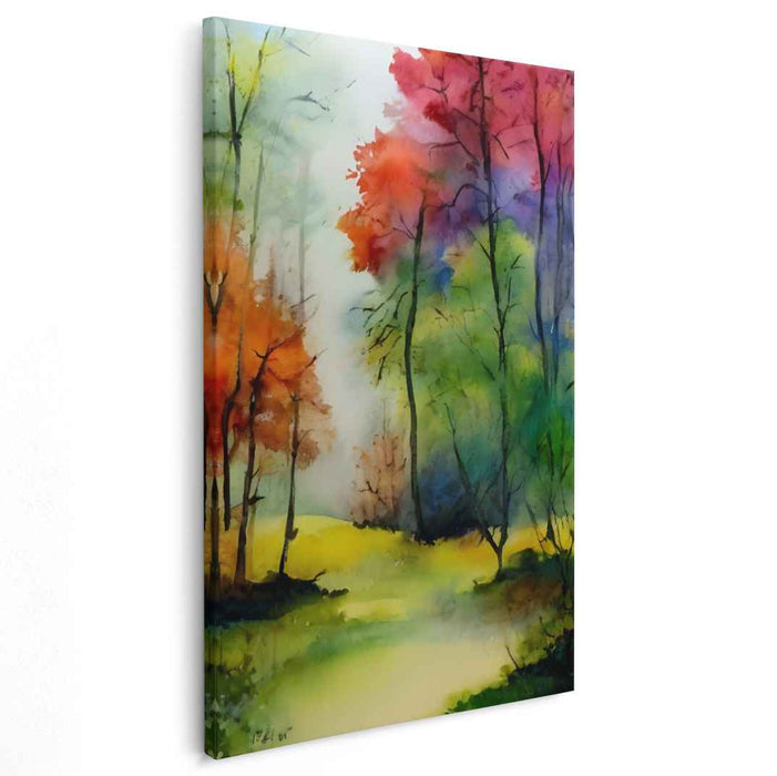Whispers Among Emerald Canopy: Serene Forest Watercolor Landscape