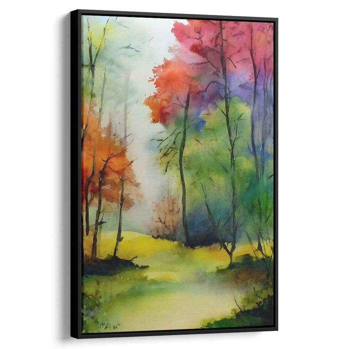 Whispers Among Emerald Canopy: Serene Forest Watercolor Landscape