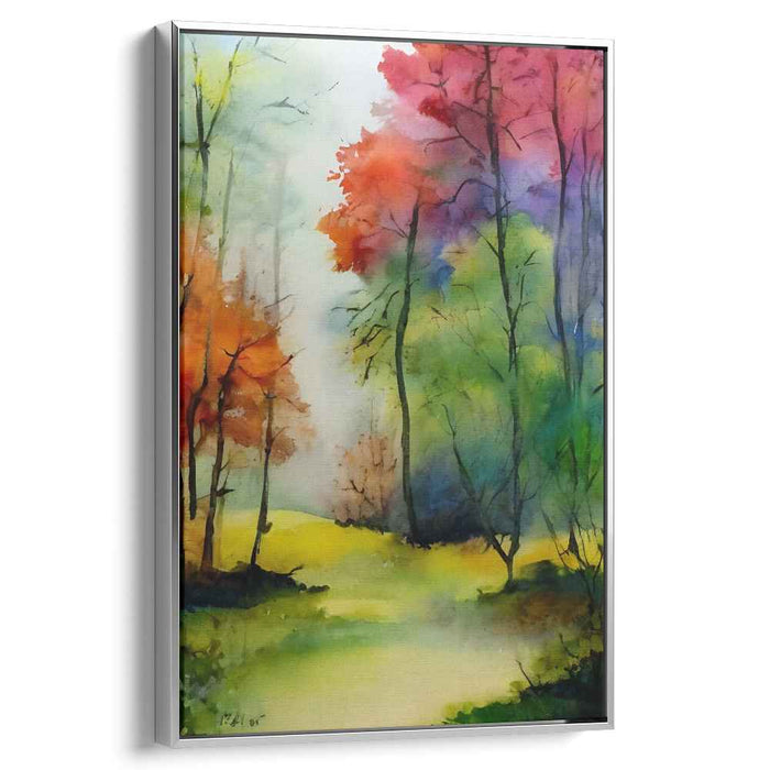 Whispers Among Emerald Canopy: Serene Forest Watercolor Landscape