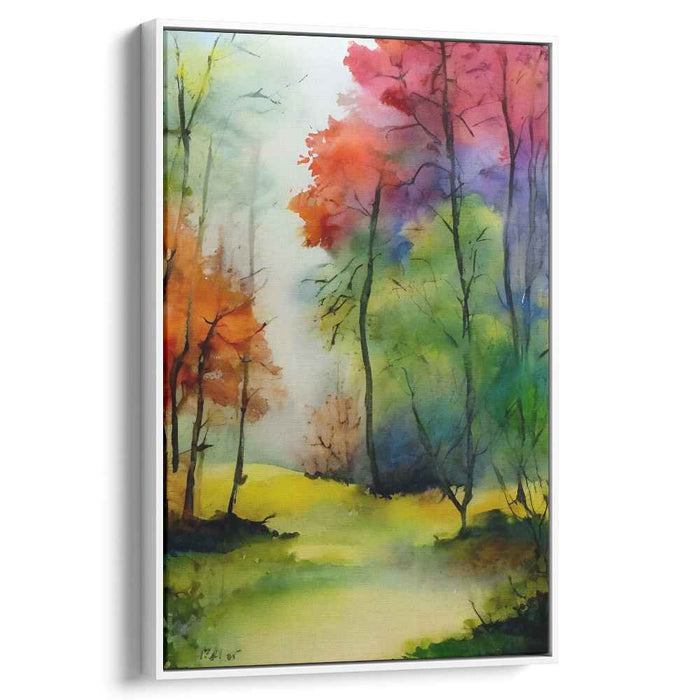 Whispers Among Emerald Canopy: Serene Forest Watercolor Landscape