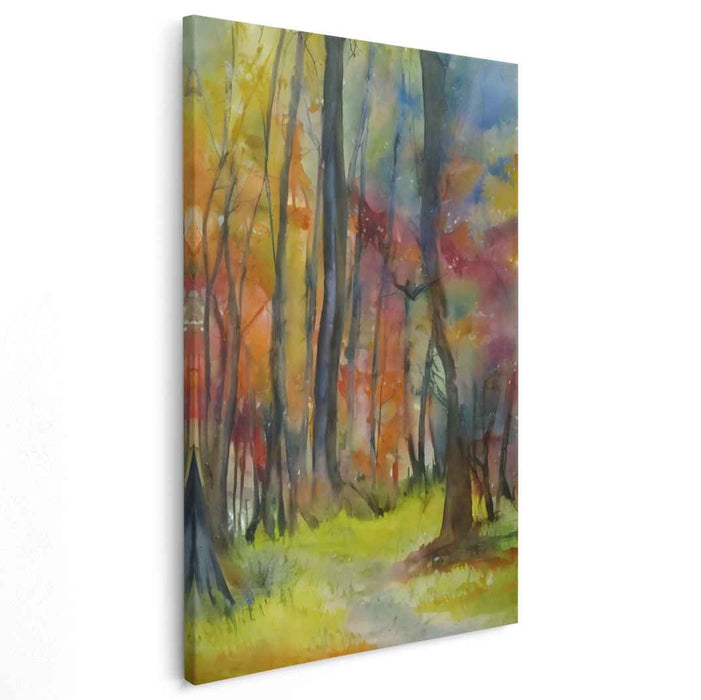 Misty Maple Serenade: Watercolor Autumn Landscape Canvas Art Print