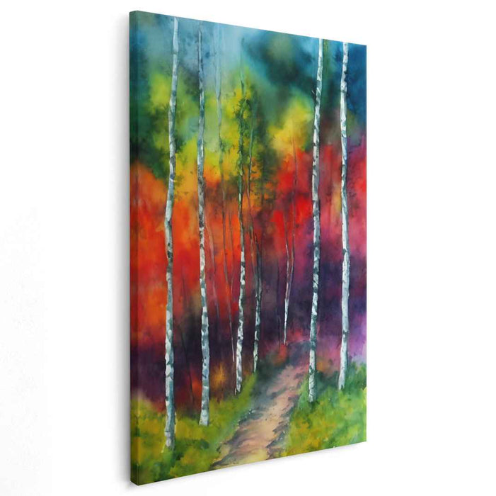 Enchanted Autumn Birches: Impressionist-Inspired Watercolor Forest Path