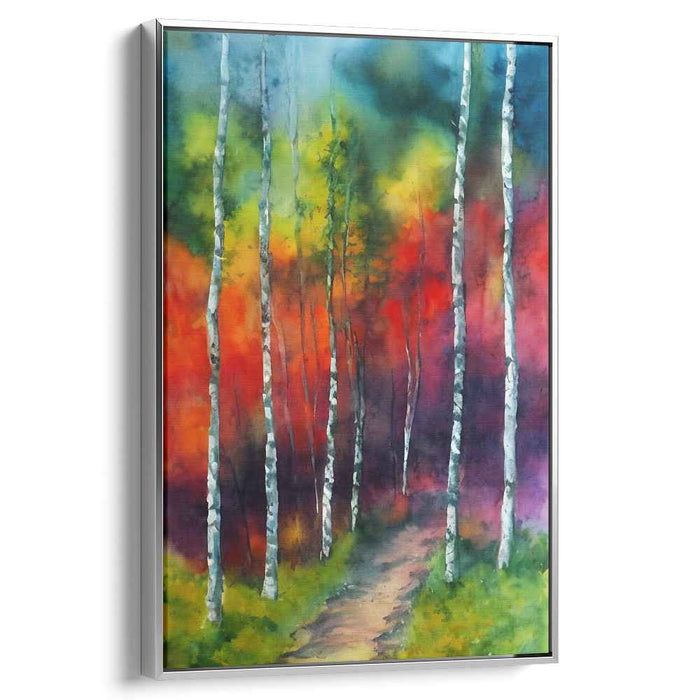 Enchanted Autumn Birches: Impressionist-Inspired Watercolor Forest Path