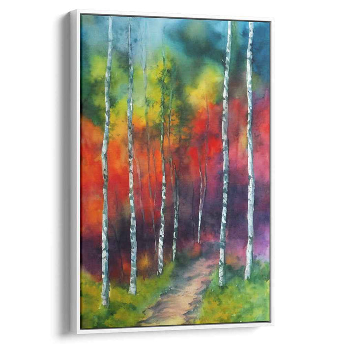 Enchanted Autumn Birches: Impressionist-Inspired Watercolor Forest Path
