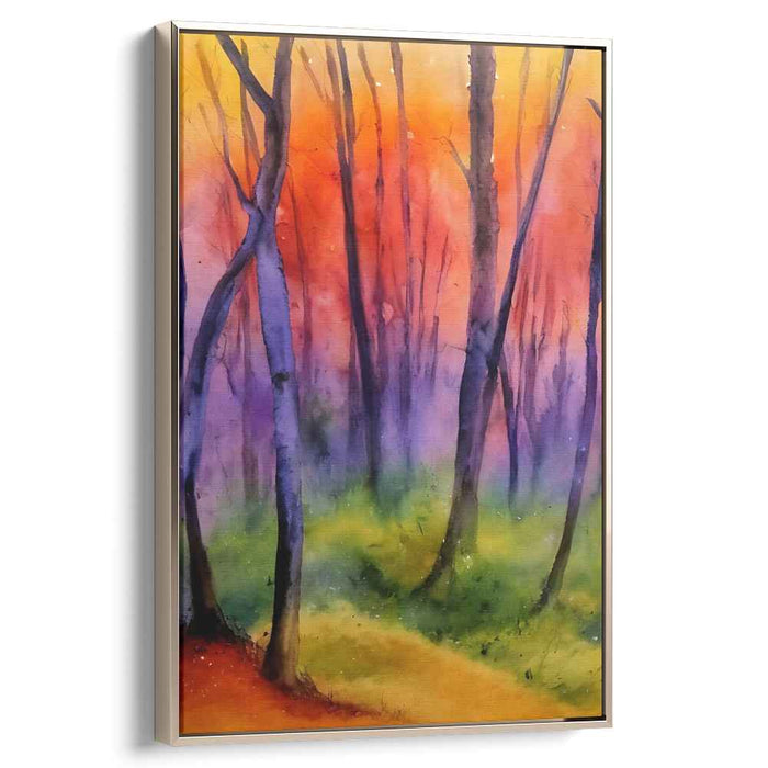 Ethereal Sunset Forest: Watercolor Dreamscape Canvas Art Print