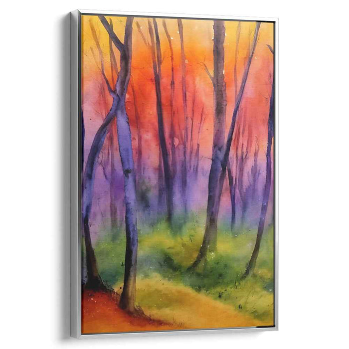 Ethereal Sunset Forest: Watercolor Dreamscape Canvas Art Print