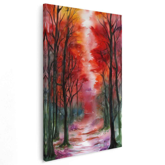 Whispering Woods Kaleidoscope: Watercolor Forest Pathway Canvas Art Print