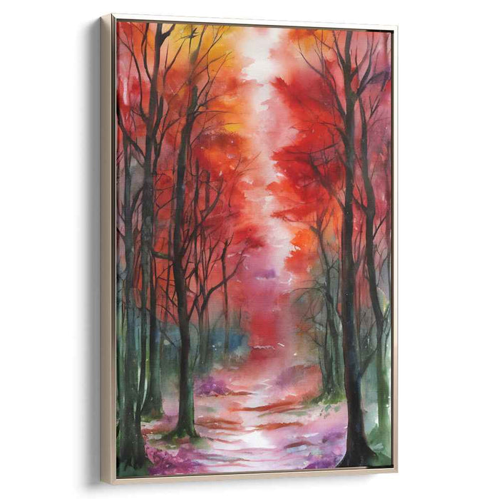 Whispering Woods Kaleidoscope: Watercolor Forest Pathway Canvas Art Print