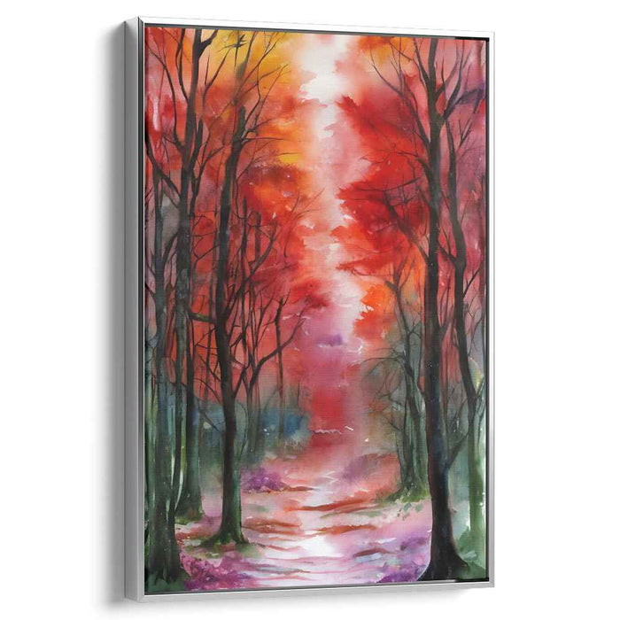 Whispering Woods Kaleidoscope: Watercolor Forest Pathway Canvas Art Print
