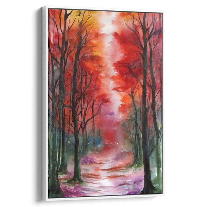 Whispering Woods Kaleidoscope: Watercolor Forest Pathway Canvas Art Print