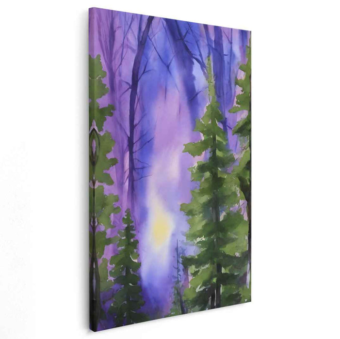 Misty Pine Canopy: Watercolor Forest Landscape Canvas Art Print