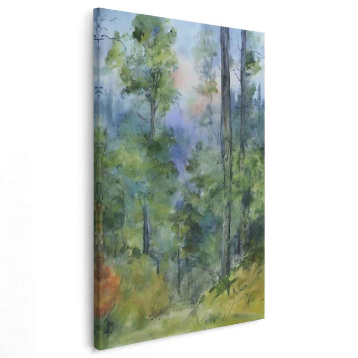Misty Forest Morning: Serene Watercolor Landscape Art Print