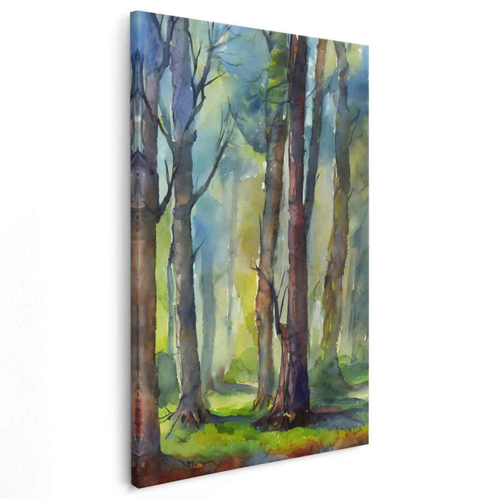 Pastel Woodland Serenity: A Tranquil Watercolor Forestscape