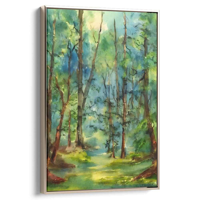 Forest's Aquarelle Symphony: Watercolor Forest Landscape Canvas Art Print