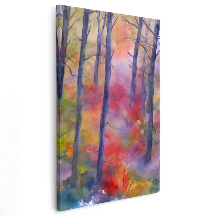 Misty Woods Mirage: Watercolor Forest Landscape Canvas Art Print