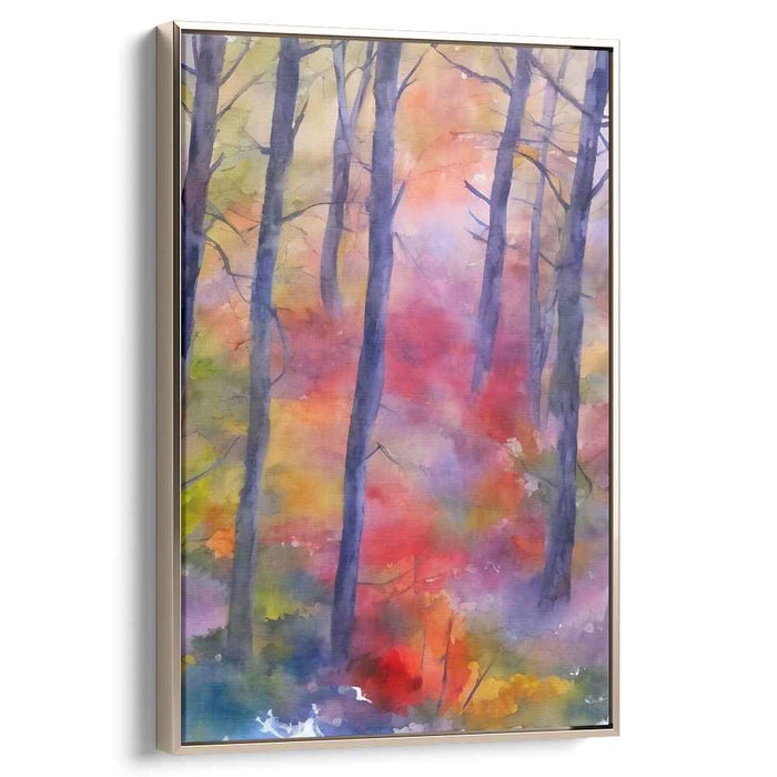 Misty Woods Mirage: Watercolor Forest Landscape Canvas Art Print