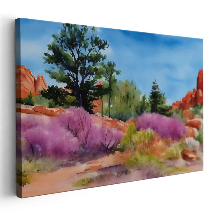 Dancing Colors Across Canvas: Vibrant Landscape Watercolor Canvas Art Print
