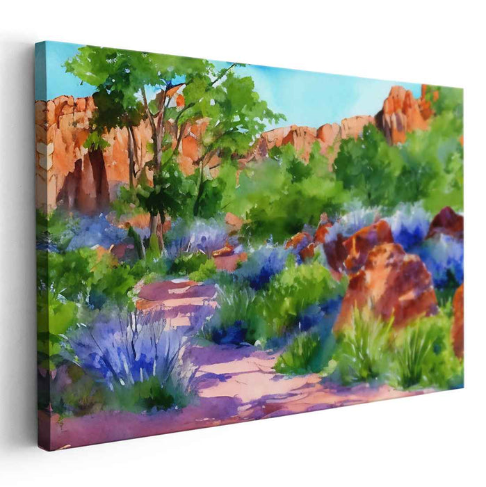 Sandswept Horizon: Watercolor Landscape of Arid Cliffs Canvas Art