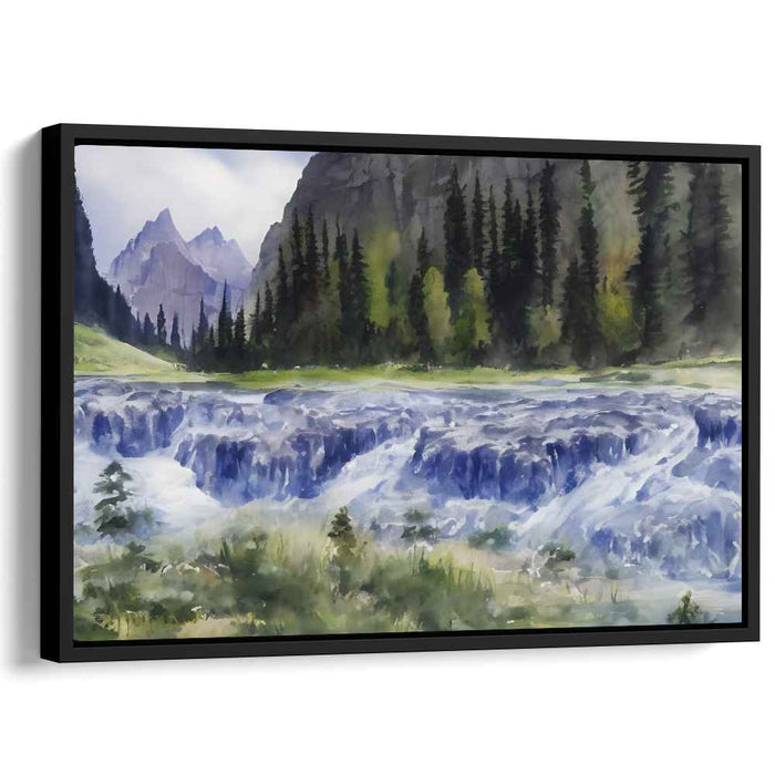 Mystic Cascades of Verdant Canopy: Serene Waterfall and Forest Landscape Canvas Art