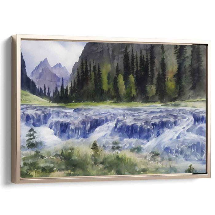 Mystic Cascades of Verdant Canopy: Serene Waterfall and Forest Landscape Canvas Art